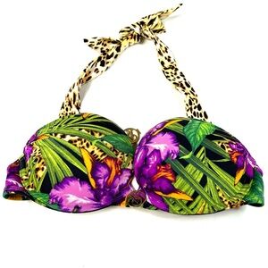 Y2K Victorias Secret 32B Bombshell Bikini Top Floral Leopard Broken Clasp #2781